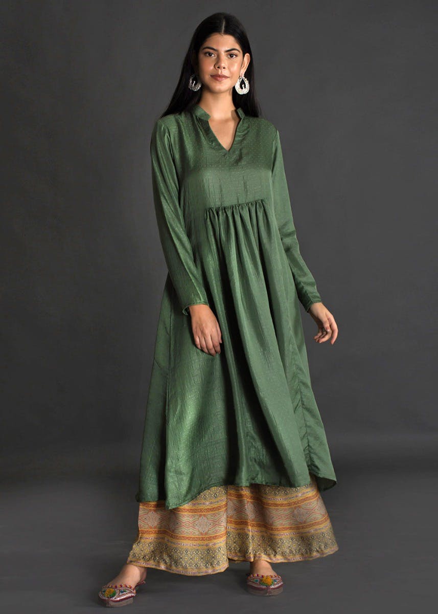 Get Moss Green Flared Full Sleeves Tunic At 2199 LBB Shop