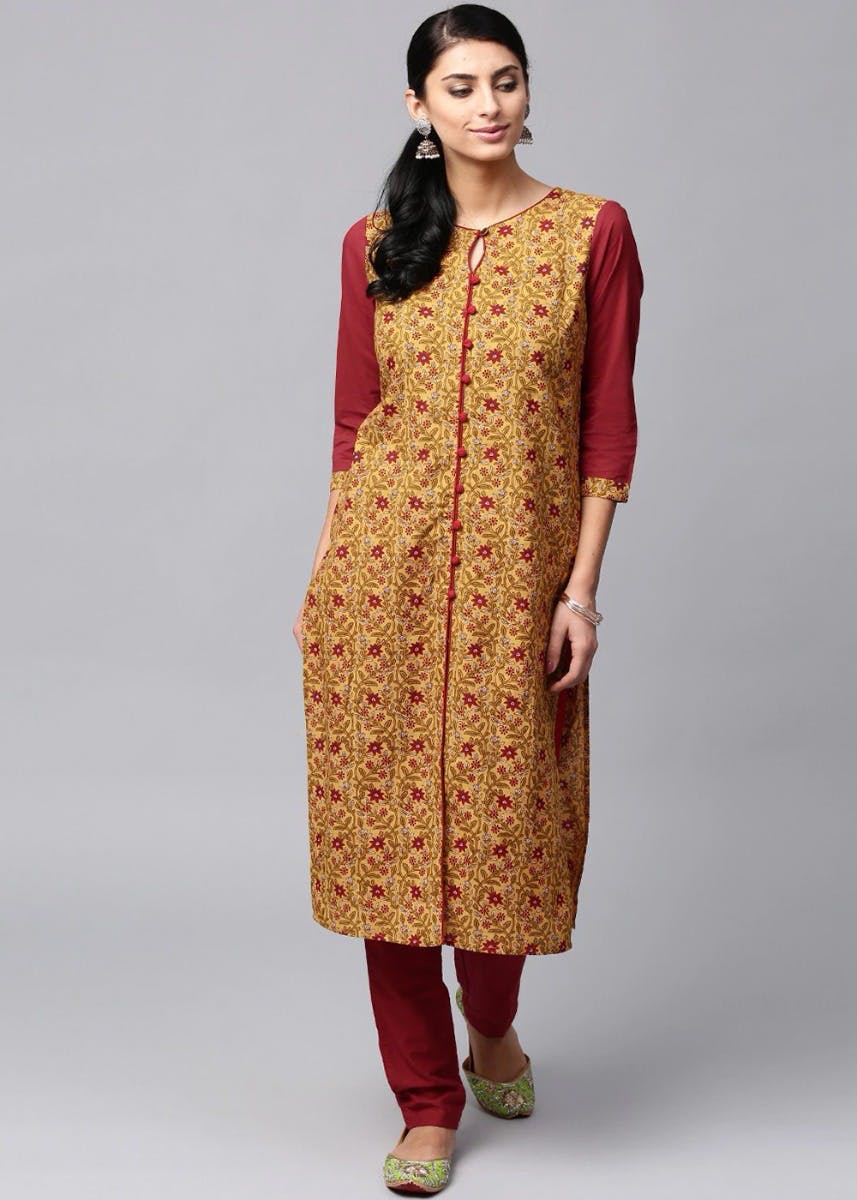 Get Floral Printed Button Down Kurta With Pants Set At 1539 LBB Shop