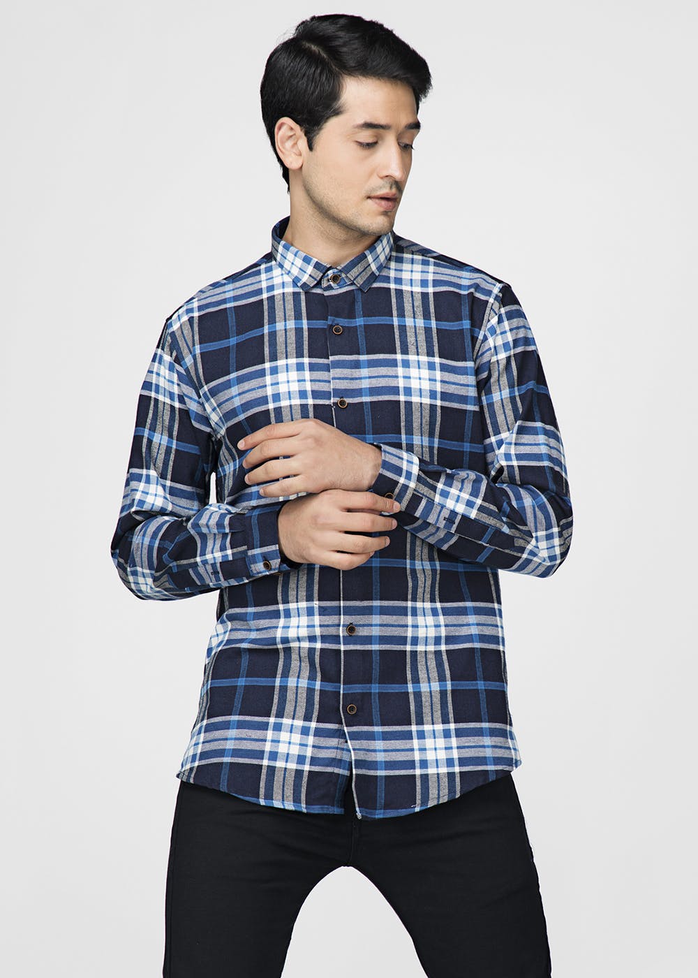 Get Big Checkered Blue Full Sleeves Shirt At 999 LBB Shop