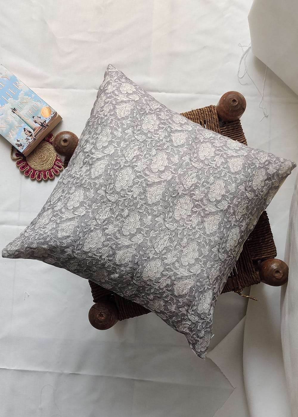 Get Light Grey Jaal Printed Linen Cushion Cover At 550 LBB Shop