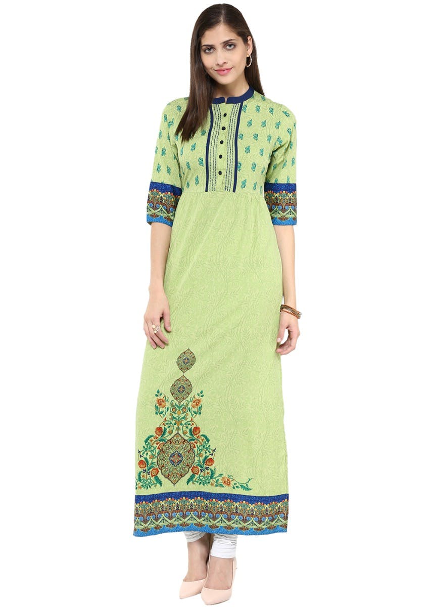 Get Floral Printed A Line Green Kurta At 575 LBB Shop