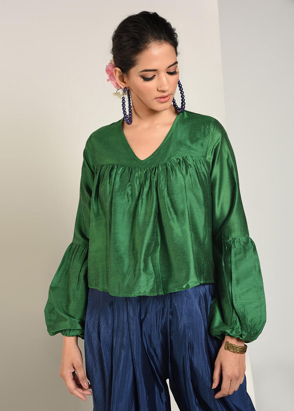 Get Bishop Sleeves Gathered Solid Top At Lbb Shop