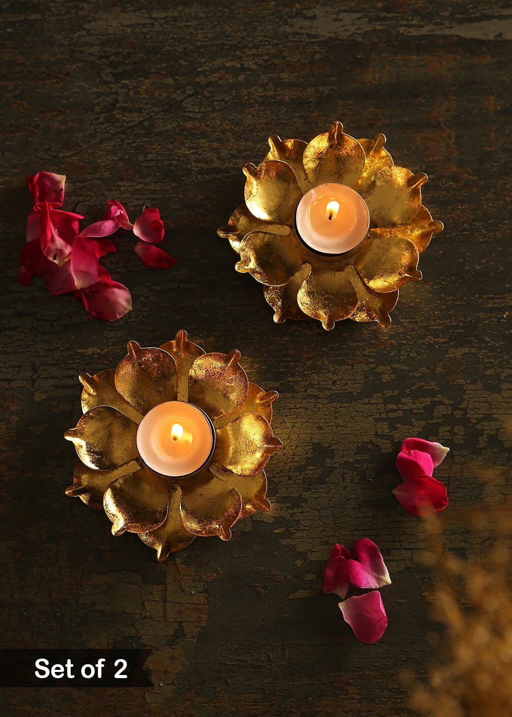 Get Gold Foil Lotus Tealight Holder Set Of 2 At 500 LBB Shop