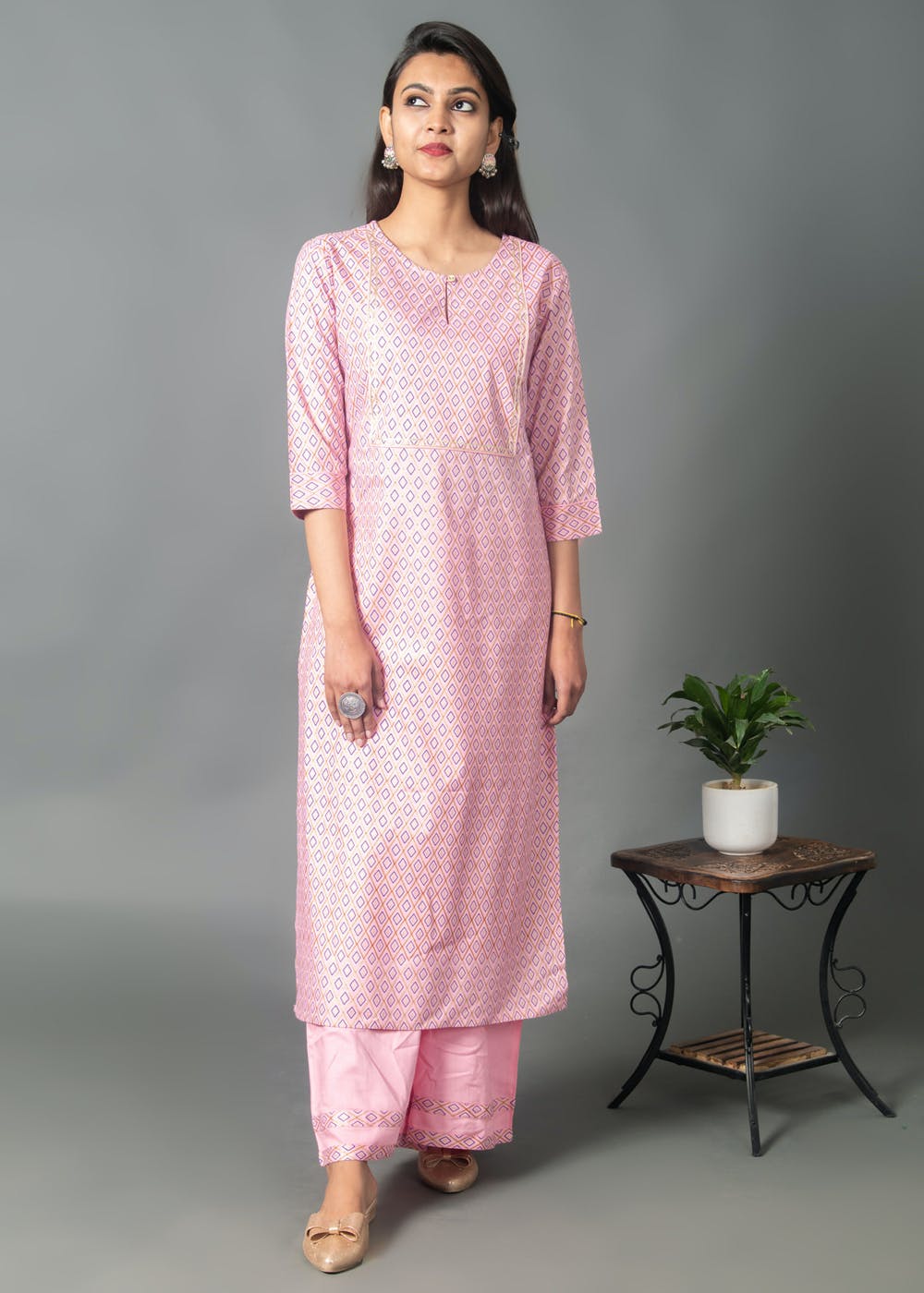 Get Keyhole Neck Printed Kurta With Palazzo Set At Lbb Shop