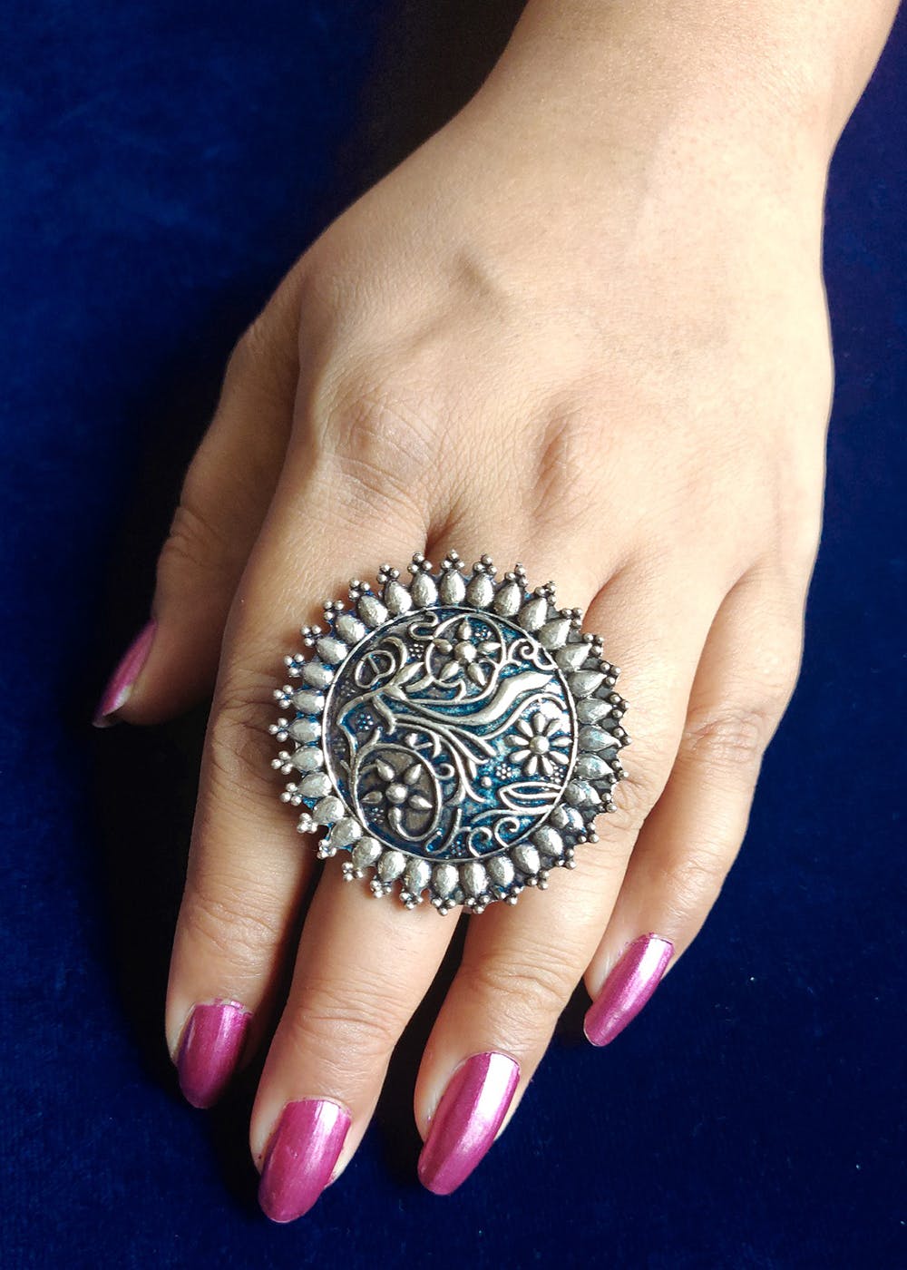 Get Floral Oxidised Silver Ethnic Ring At 449 LBB Shop