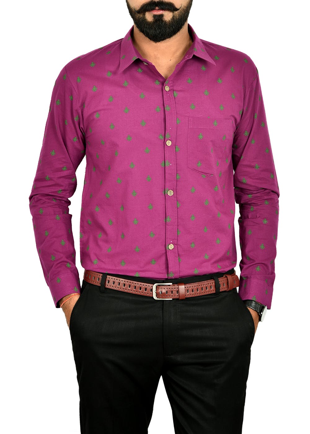 Get Contrast Motif Printed Purple Shirt At 799 LBB Shop