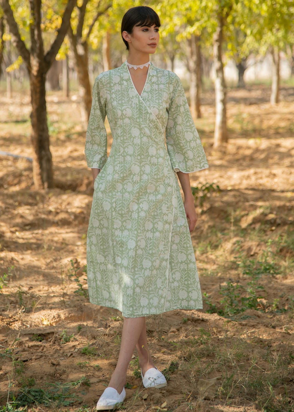 Get Floral Printed Green Wrap Dress At Lbb Shop