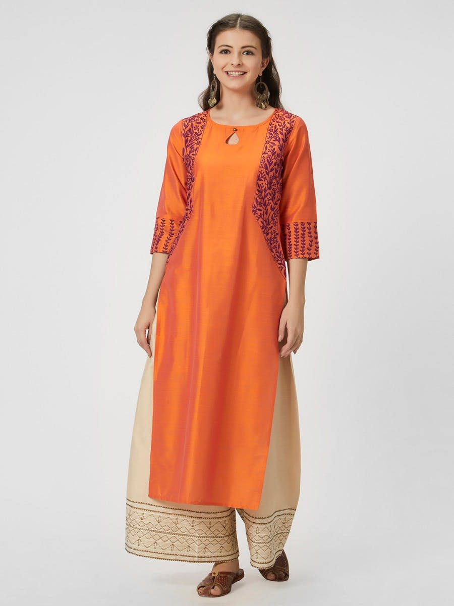 Get Silk Floral Embroidered Panel Tunic At Lbb Shop