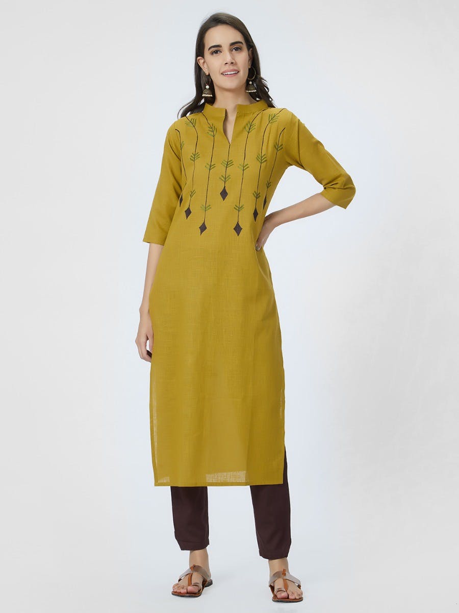 Get Diamond Drop Embroidered Mustard Tunic At 979 LBB Shop