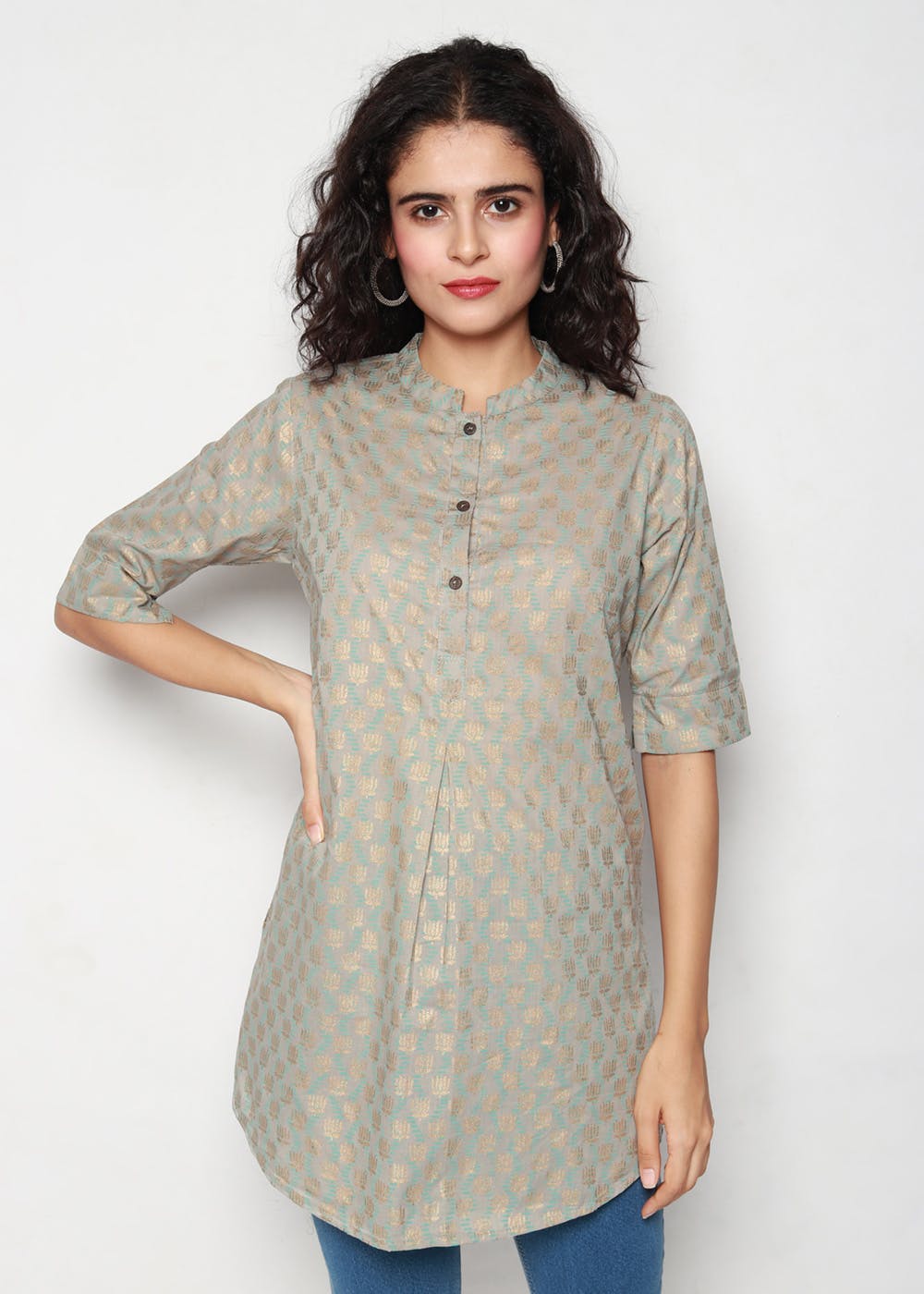 Get Grey Lotus Block Print Tunic At 1275 LBB Shop