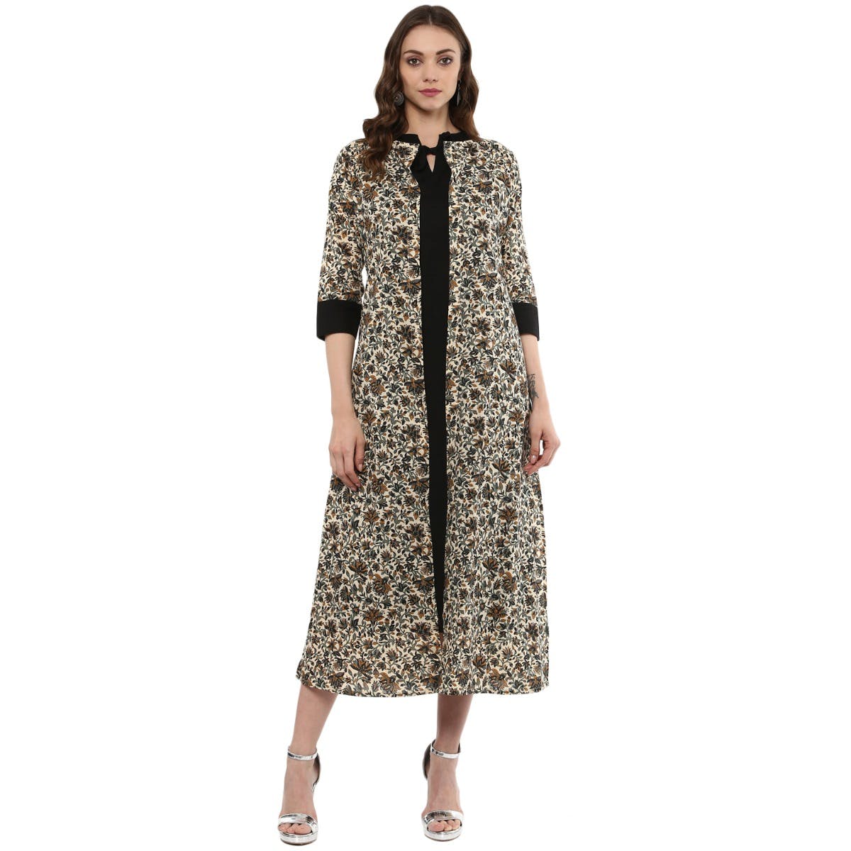 Get Floral Print Neck Tie Jacket And Solid Tunic Set At 1749 LBB Shop