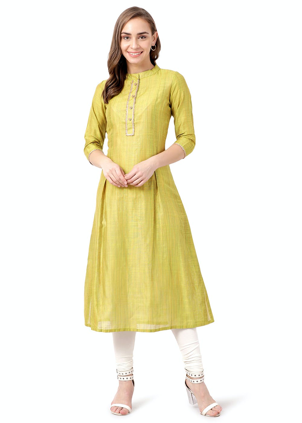 Get Gota Patti Detail Solid Textured A Line Kurta At 1399 LBB Shop