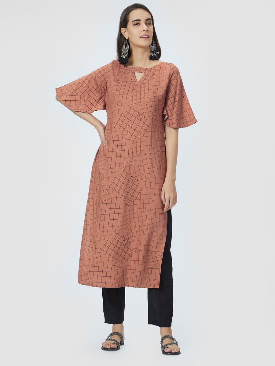 Get Box Print Flared Sleeves Straight Tunic At Lbb Shop