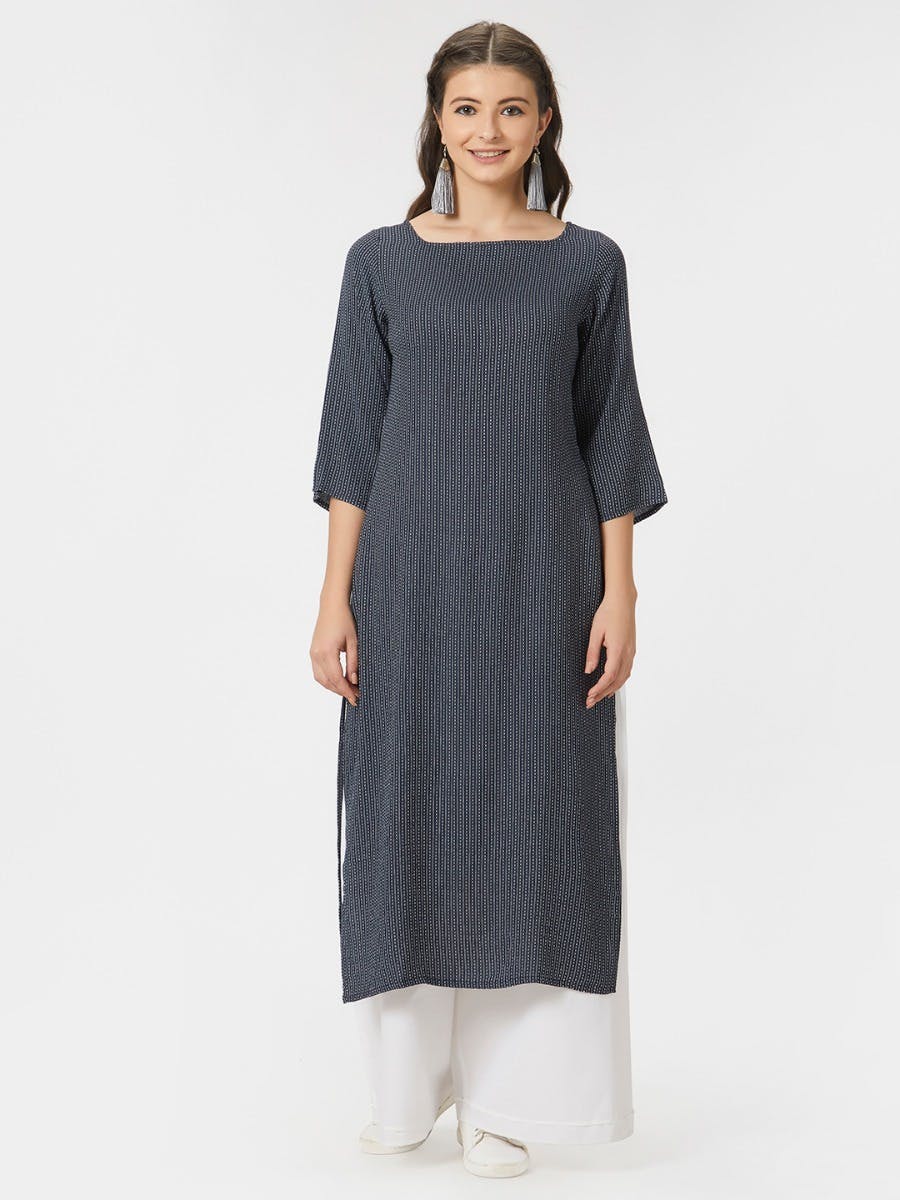 Get Kantha Embroidered Boat Neck Straight Tunic At 839 LBB Shop