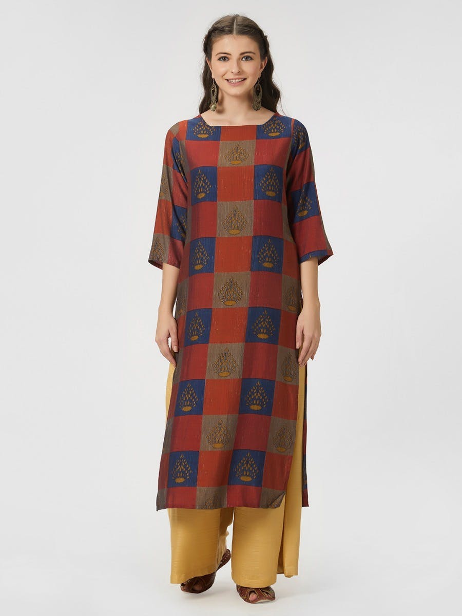 Get Plant Print Multicolour Chequered Tunic At Lbb Shop