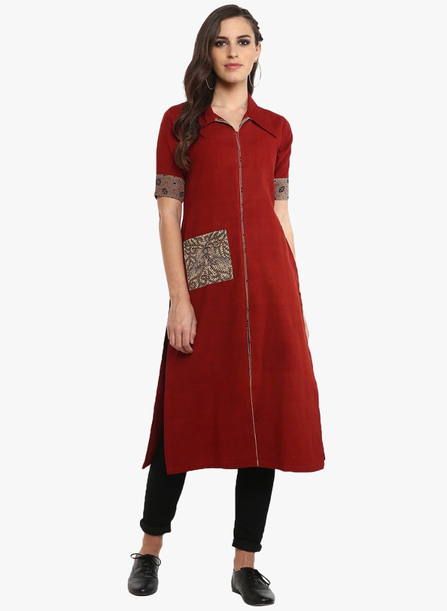 Get Patch Pocket Maroon Collared Tunic At 3732 LBB Shop