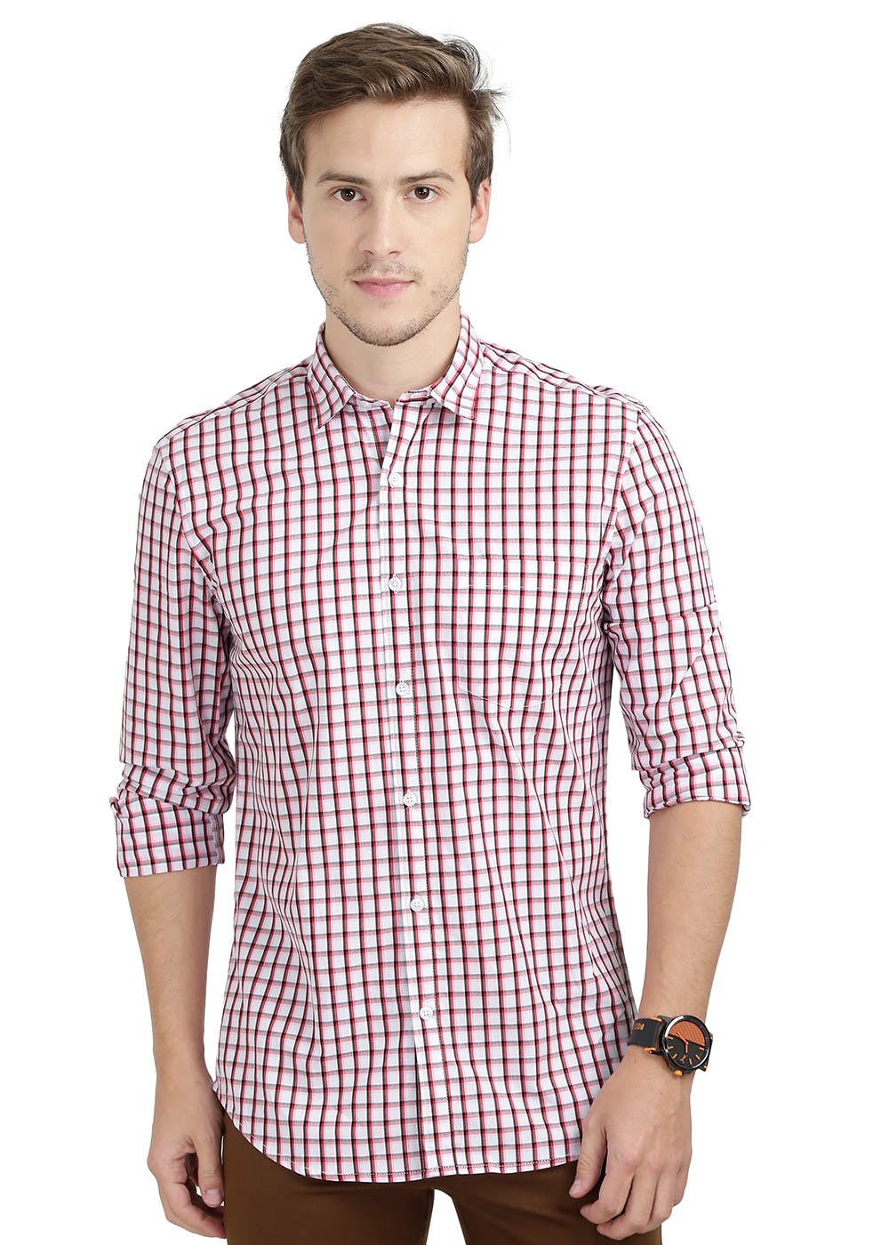 Get Contrast Checkered White Casual Shirt At Lbb Shop