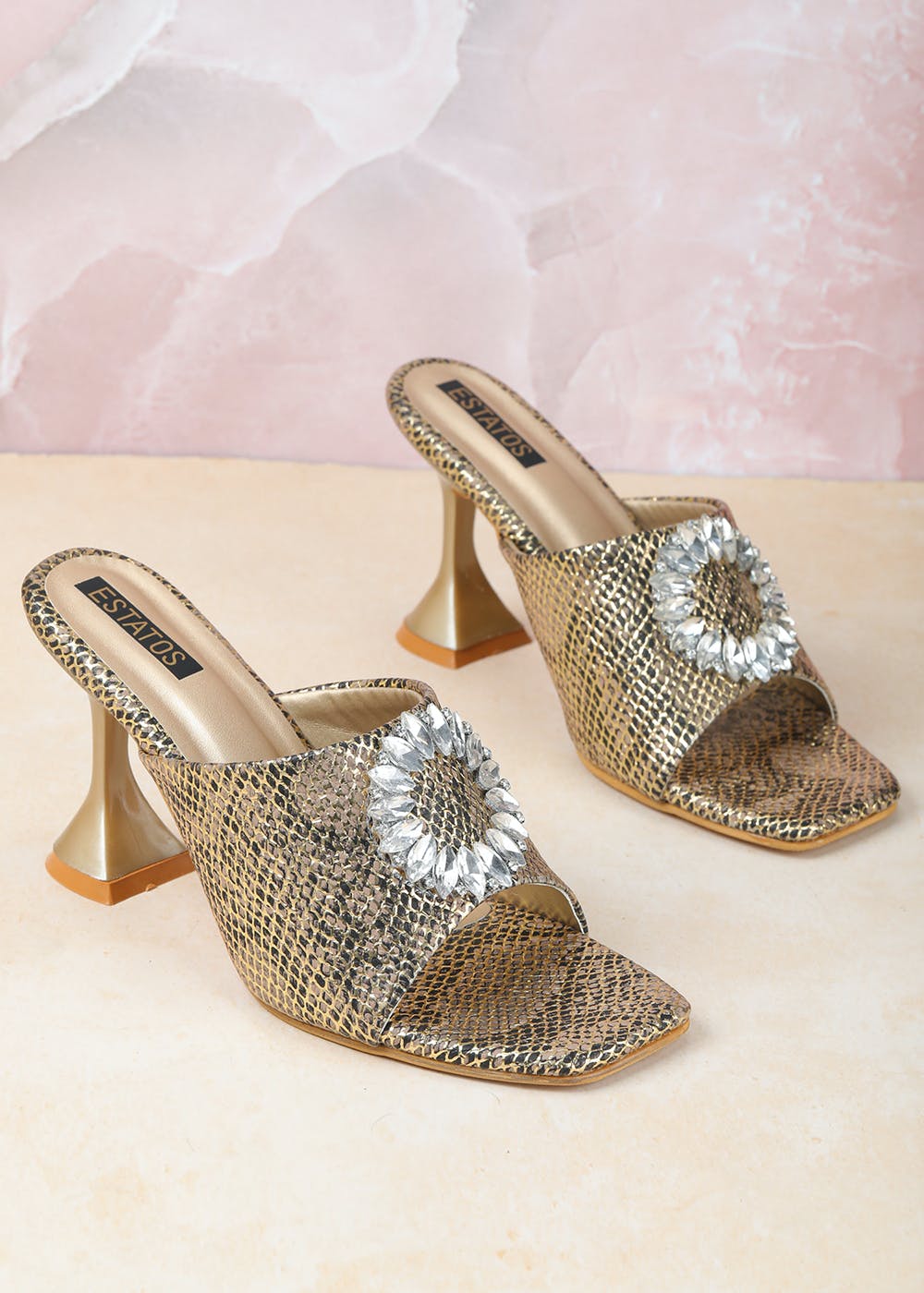 Get Pu Pointed Heels Gold Color Sandals 
