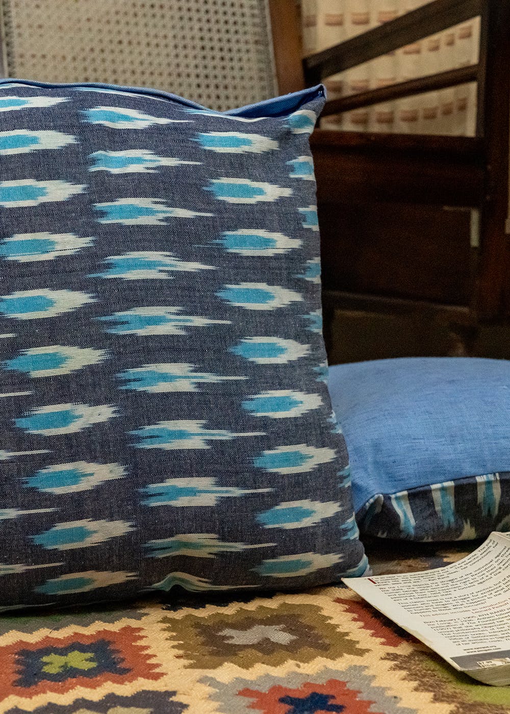 Grey & Blue Colored Ikat Cushion Covers - Set of 2