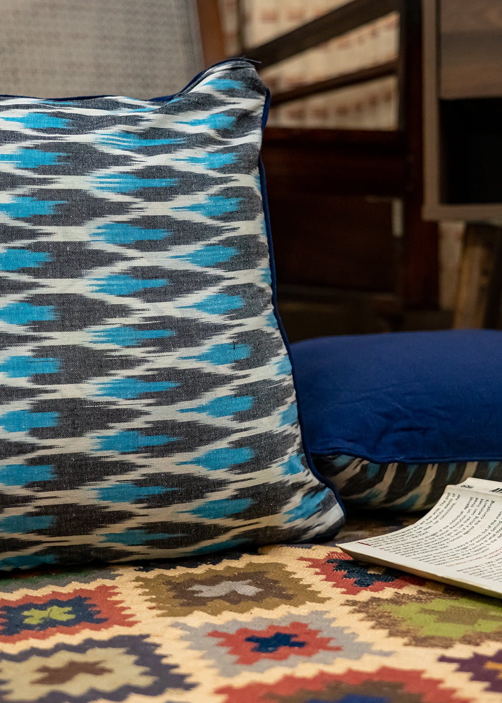 Blue Colored Ikat Cushion Covers - Set of 2