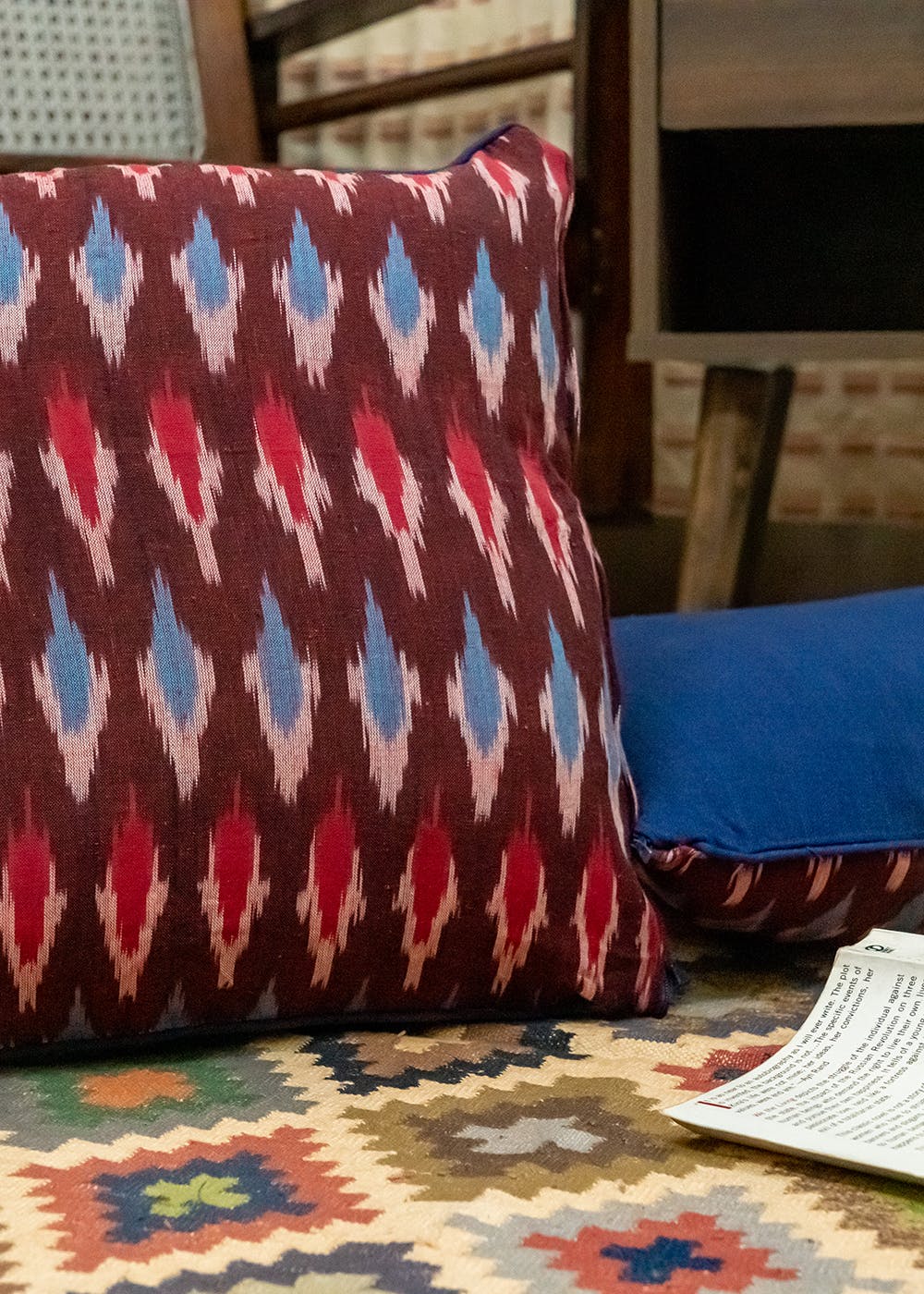 Red & Blue Colored Ikat Cushion Covers - Set of 2