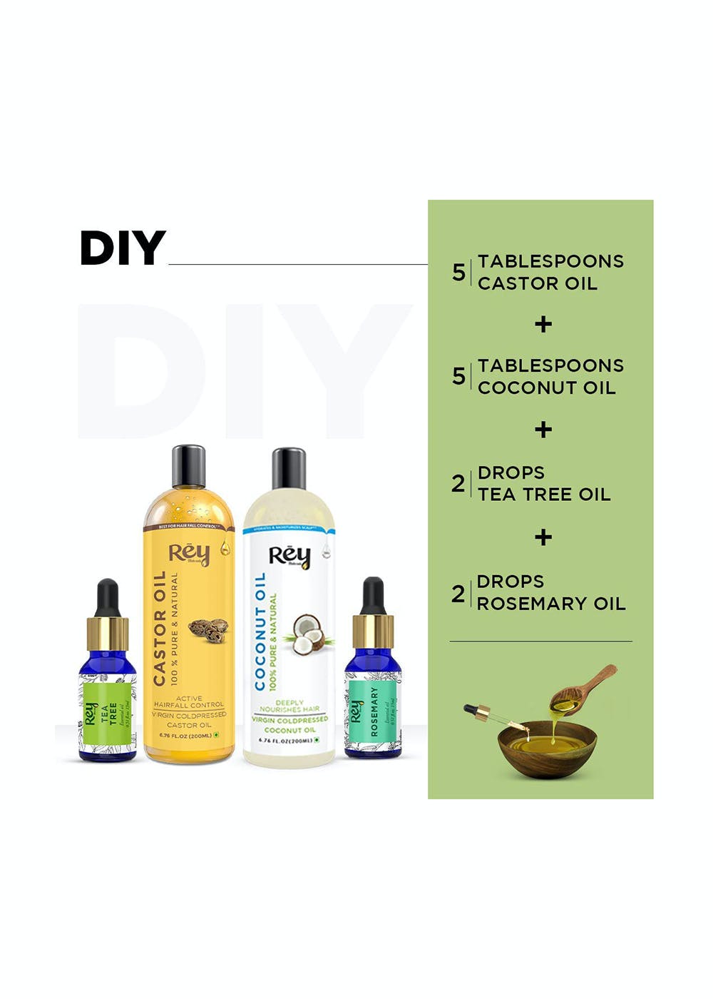 Get Hair oils combo/hair care kit (Castor oil + Coconut oil + Tea tree oil  + Rosemary oil) controls hairfall - For healthy hair - No Mineral Oil,  Silicones & Synthetic Fragrance