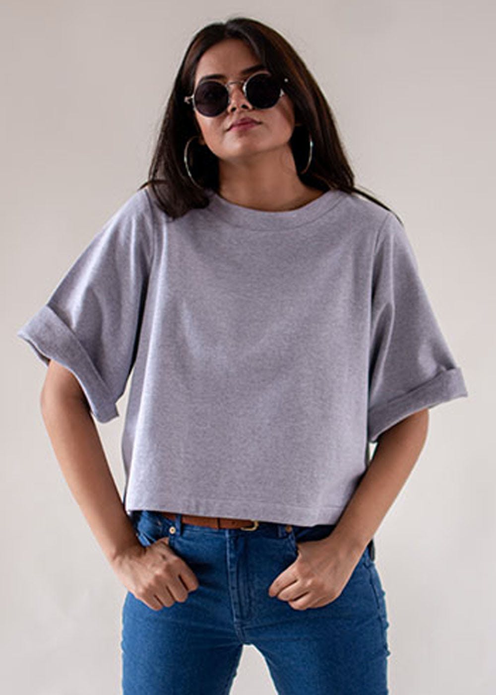 Get Solid Grey Short Sleeve Sweatshirt at ₹ 1890 LBB Shop