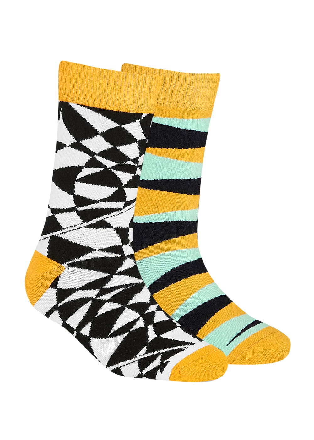 Get Pack of 2 Mirage & Geometric Woven Crew Socks at ₹ 399 LBB Shop
