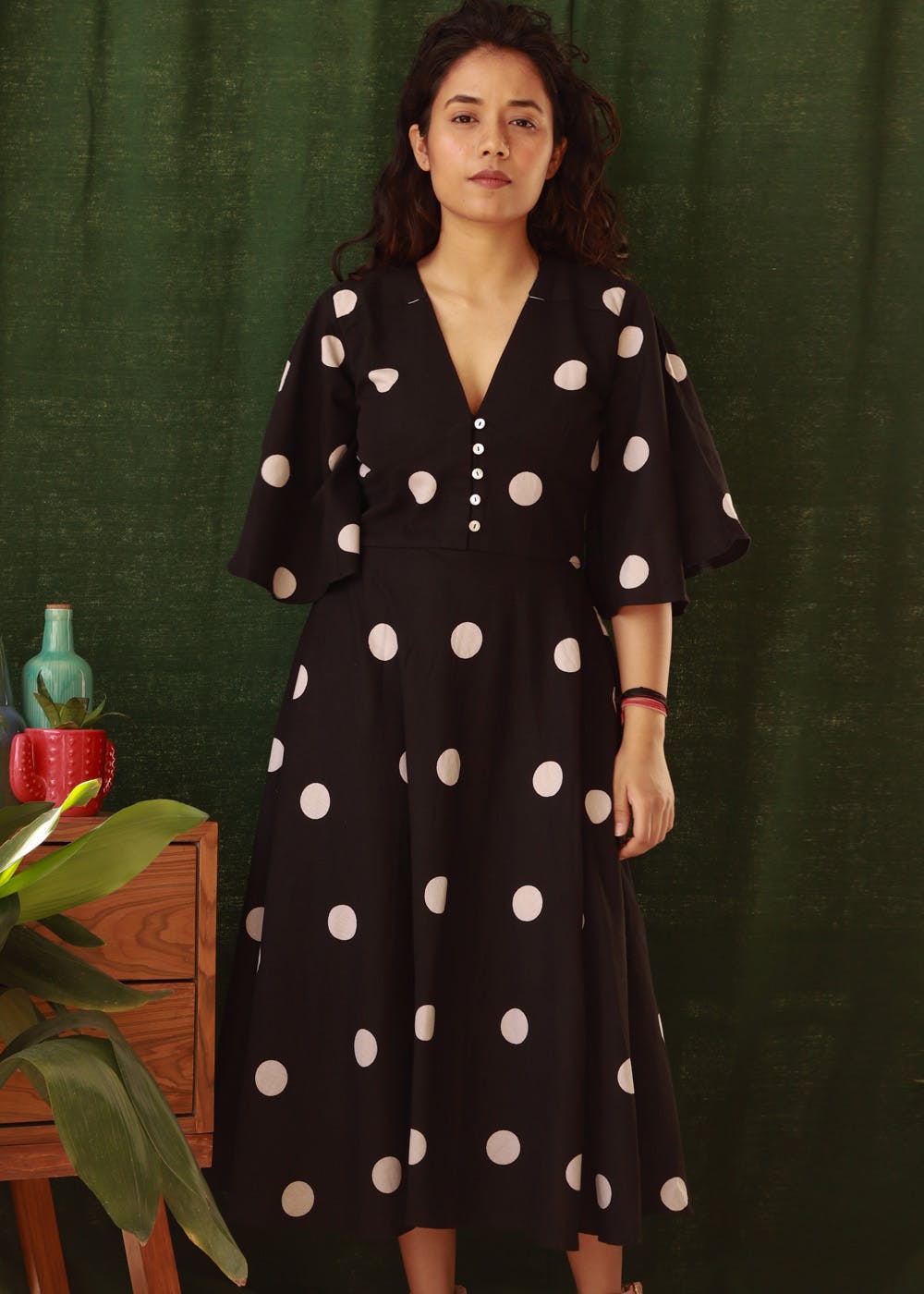 Polka Dots Black Fit & Flare Dress