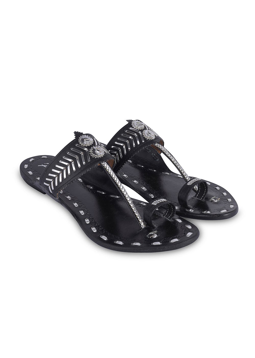 Women's Slip-On Sandals With Black Salinna Decoration - KeeShoes