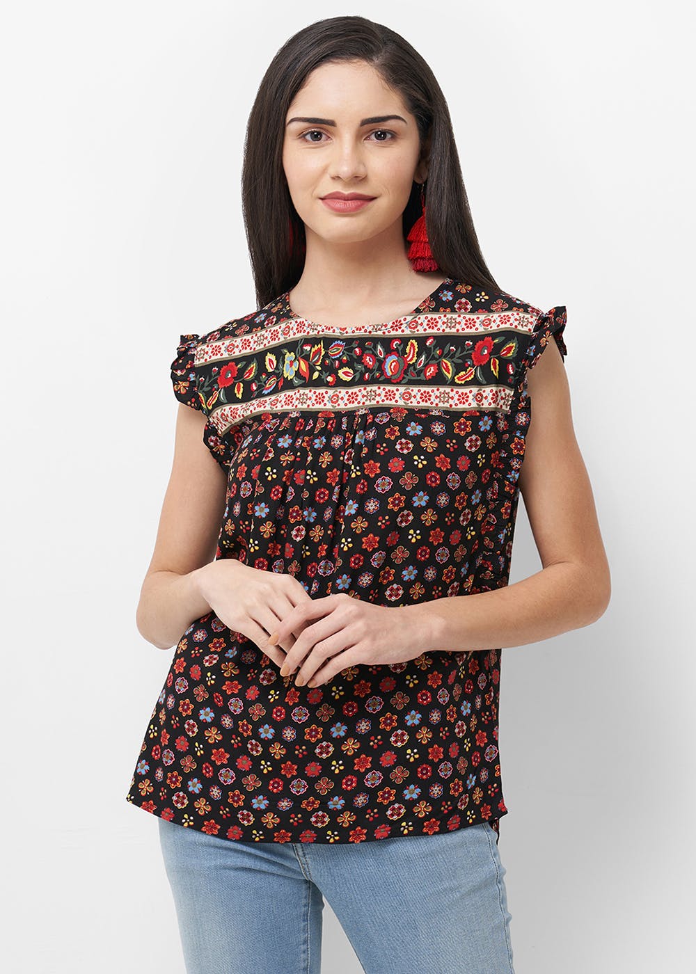 Floral Print Ruff Top