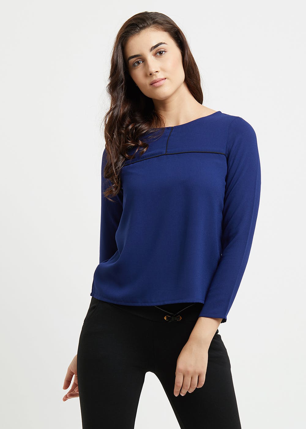Get Contrast Piping Detail Navy Top at ₹ 540 | LBB Shop