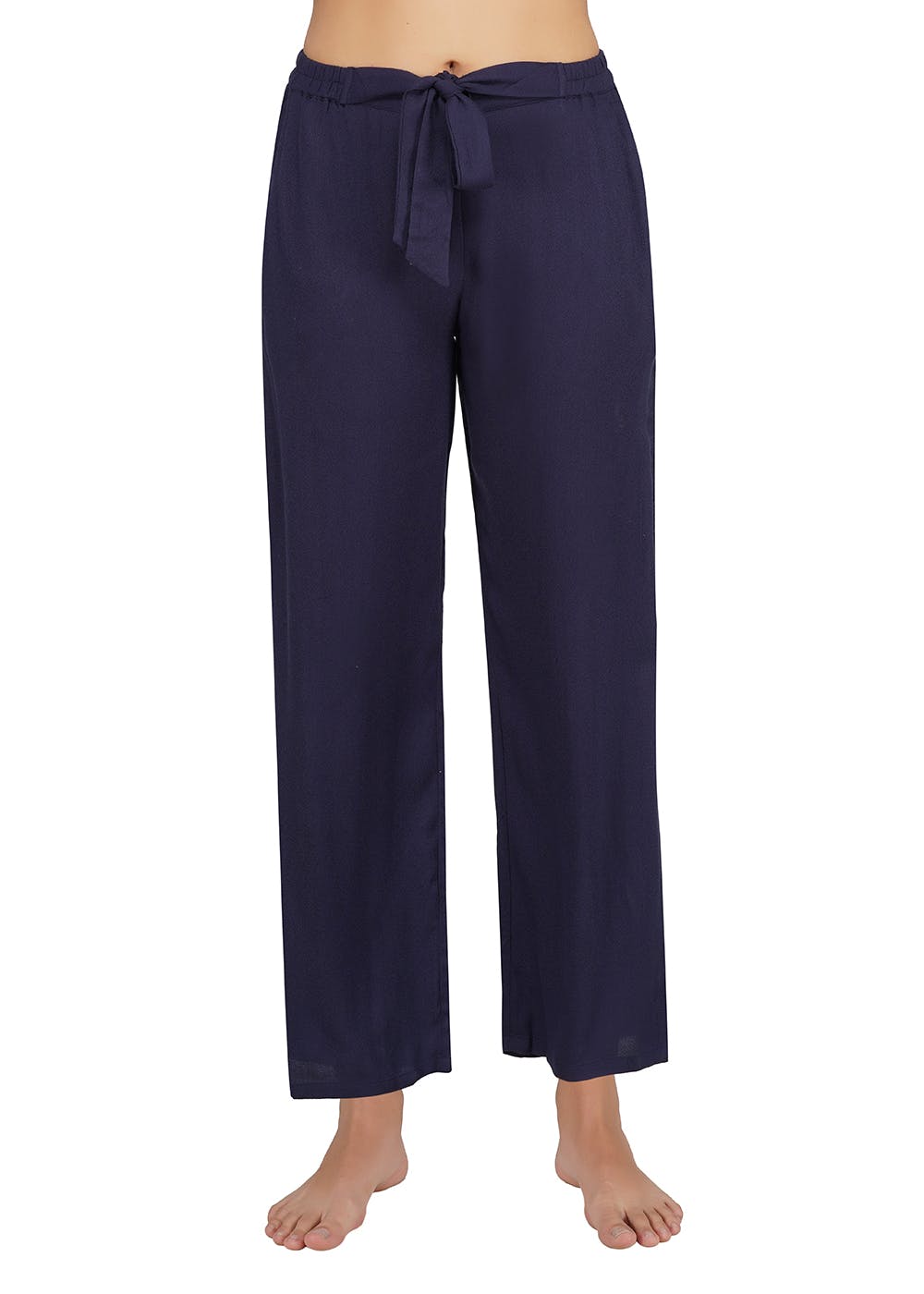 Drawstring Waist Detail Solid Wide Leg Active Pants - Navy
