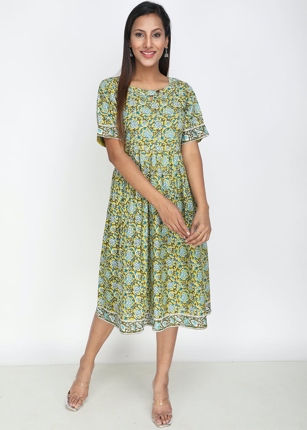 Get Floral Printed Parrot Green Dress at ₹ 1250 | LBB Shop