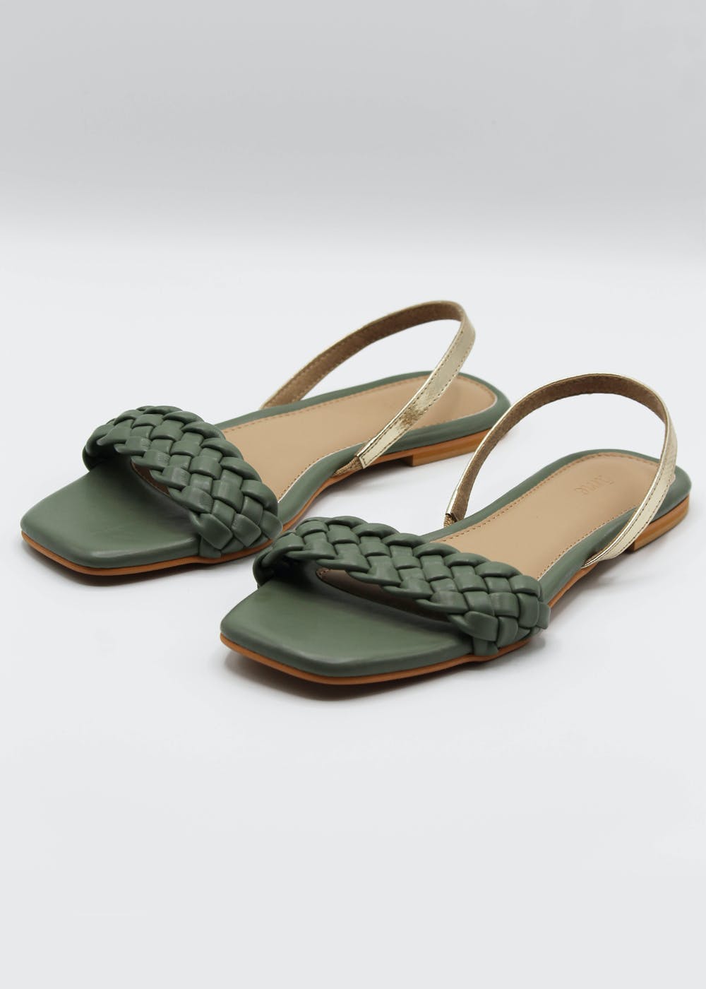 Braided Pattern Strap Detail Solid Slingback Sandals - Green