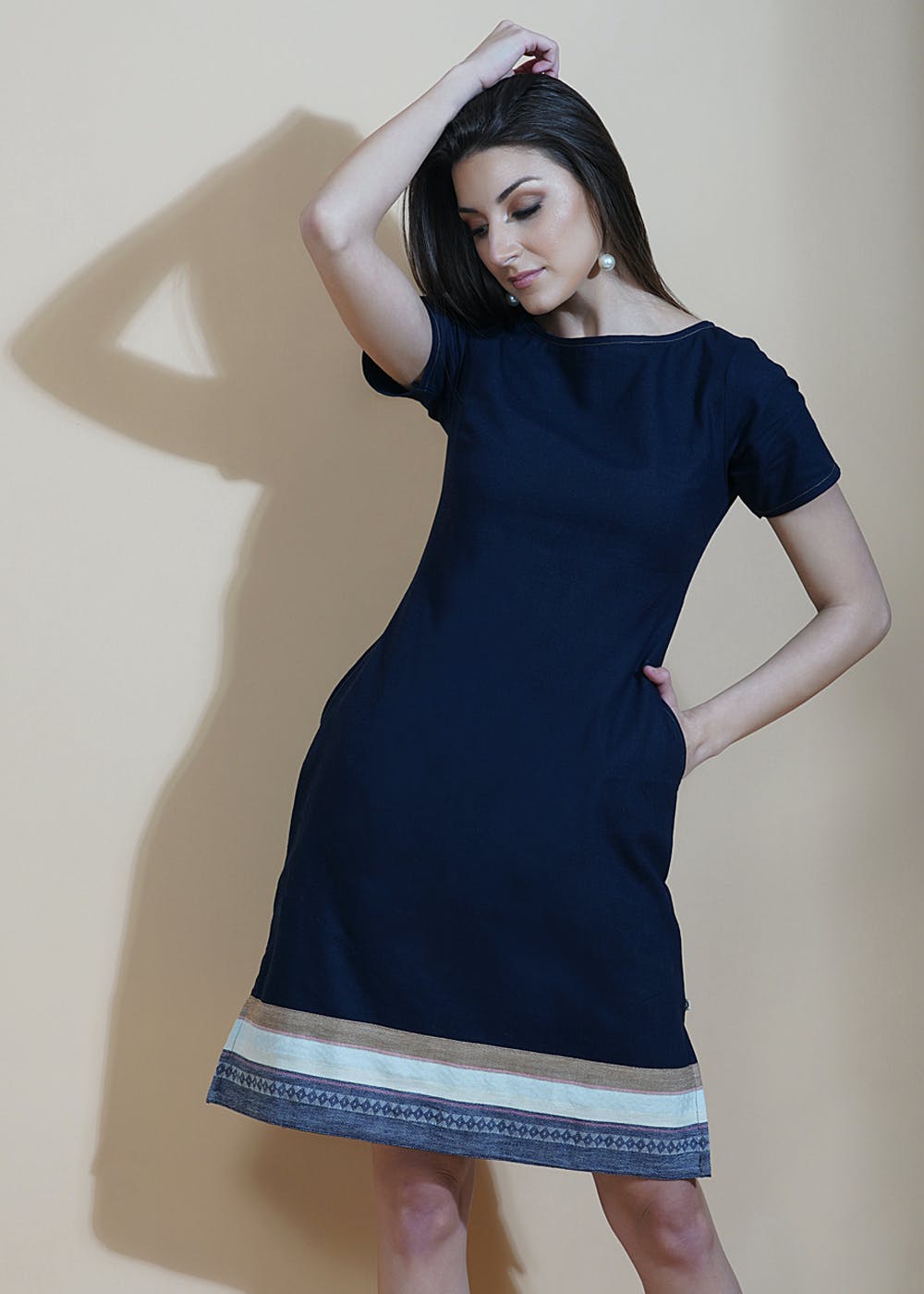 Cotton flex blue shirt dress – Fabnest