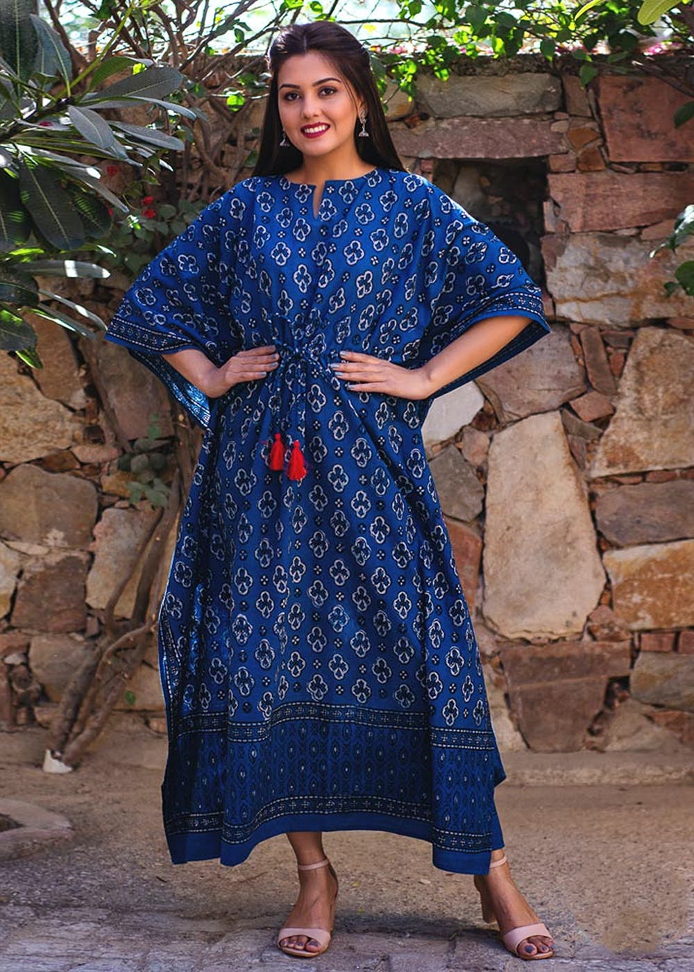 Get Natural Dye Cotton Indigo Blu Kaftan Dress at ₹ 1949 | LBB Shop