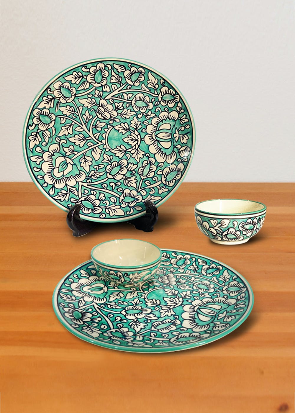 Get Sea Green Mughal Dinner Plates & Bowls Set of 2 at ₹ 2296 LBB Shop
