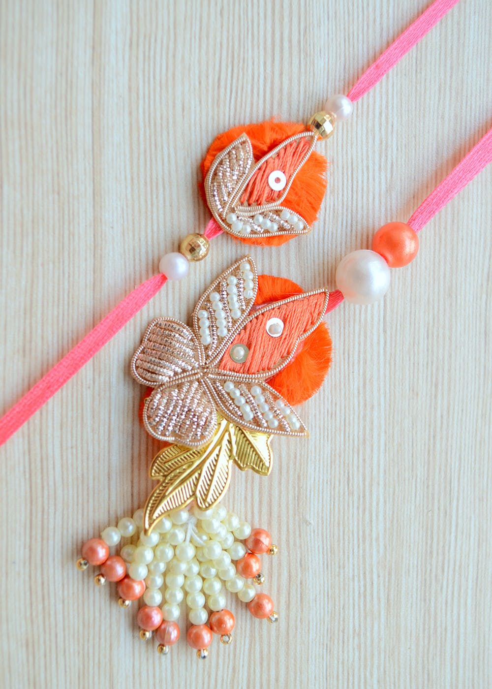 Handmade Fabric Flower Jute Rakhi & Lumba Set 43