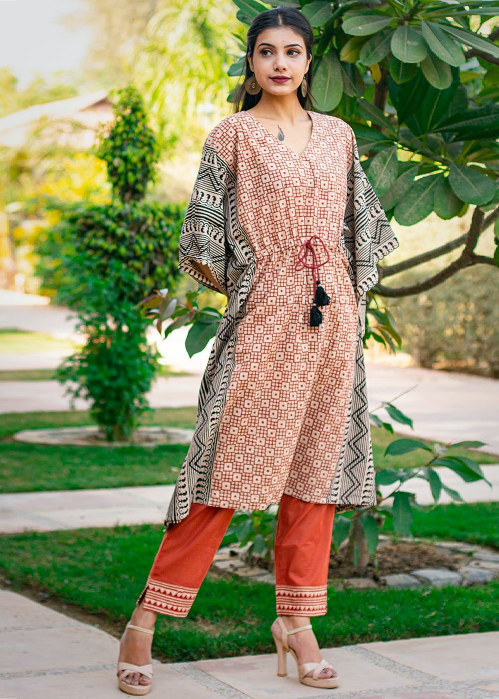 Bagru Cotton Midi Red Dress