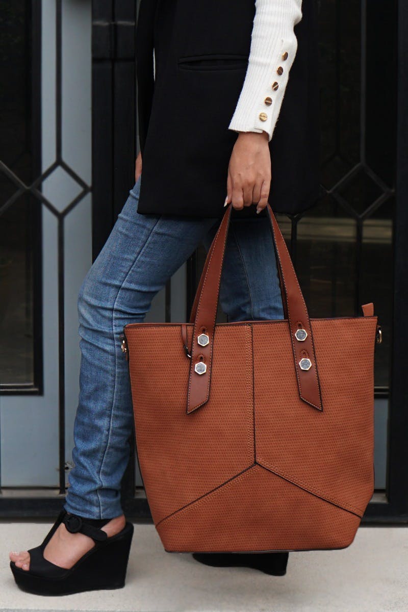 Textured Suede Maxi Tote with Cross-Body