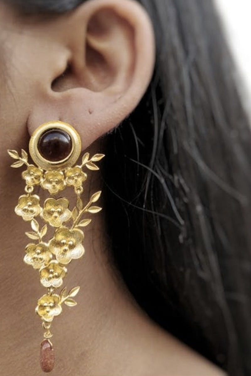 Gold-Plated Sandstone Floral Earrings