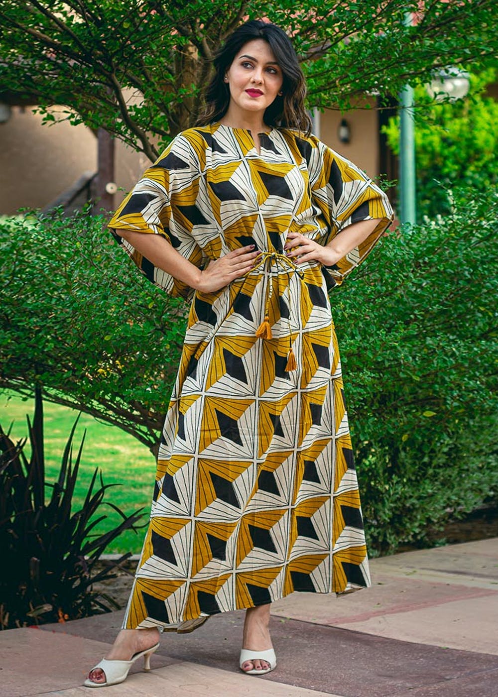 mustard kaftan dress