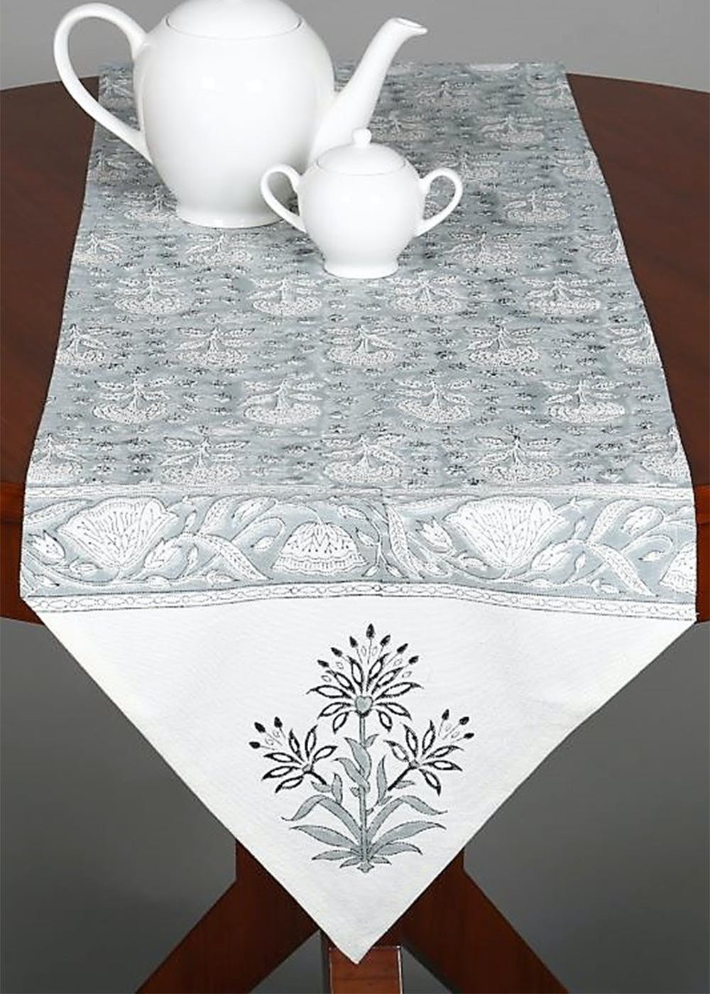 Cloudy Blossom Hand Block Printed Table Runner