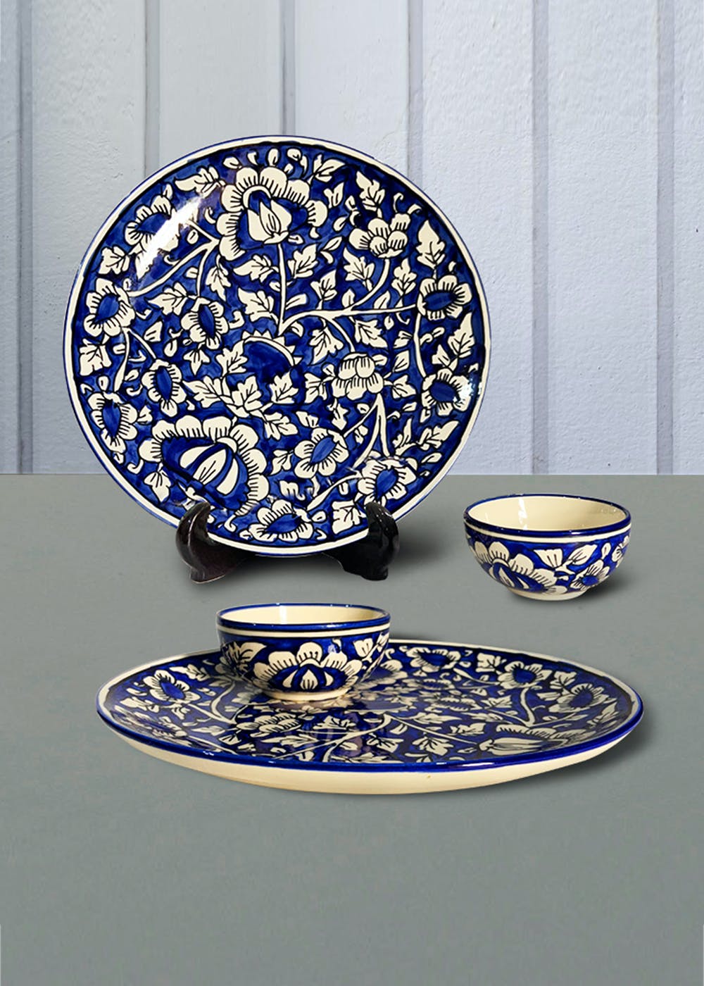Get Indigo Mughal Dinner Plates & Bowls Set of 2 at ₹ 2296 LBB Shop