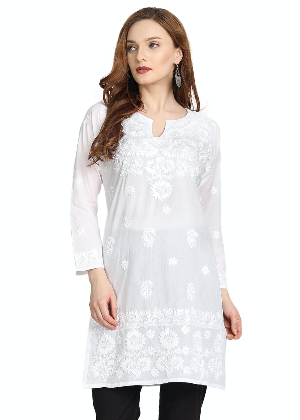 White hand woven cotton chikankarikurtis  Saadgi  3053284