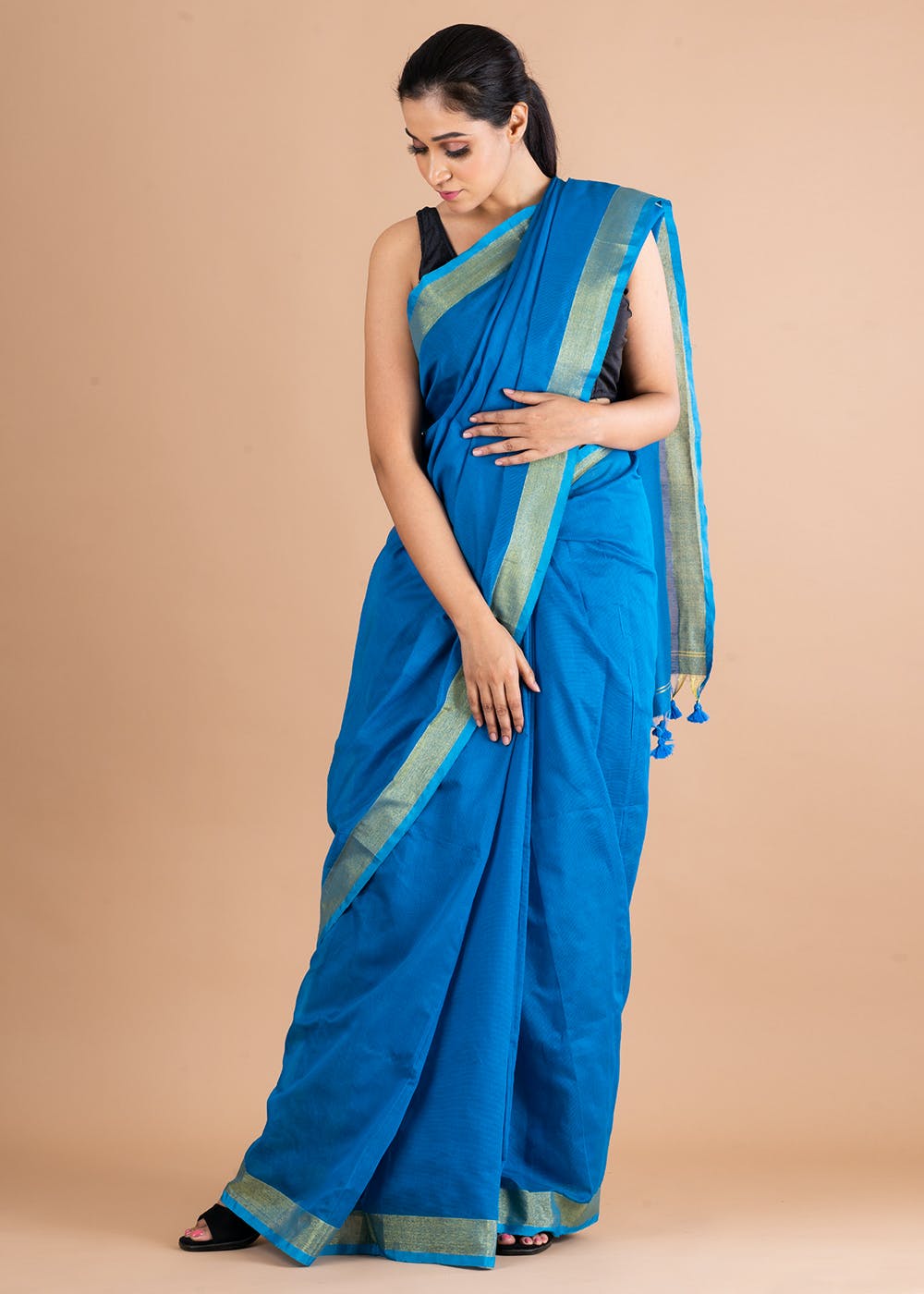 Get Blue Handloom Chanderi Silk Saree at ₹ 775 | LBB Shop