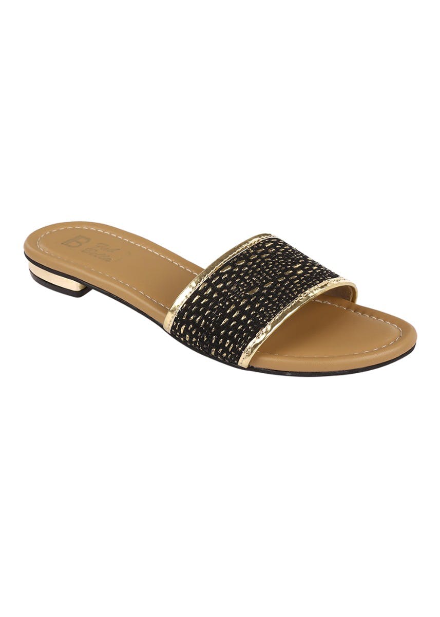 Get Golden Trim Black Slides at ₹ 999 | LBB Shop