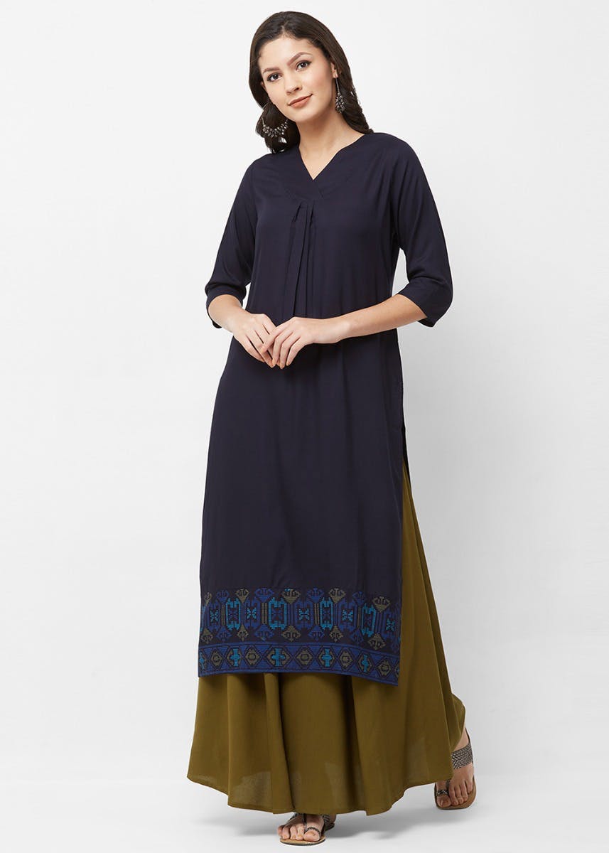 Get Printed Border Dark Blue Tunic at ₹ 909 | LBB Shop