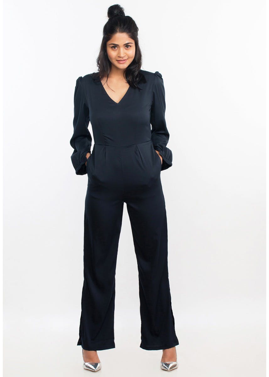 Puff Sleeves Navy Blue Jumpsuit